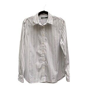 Lauren Ralph Lauren Size Large L White black striped button down shirt